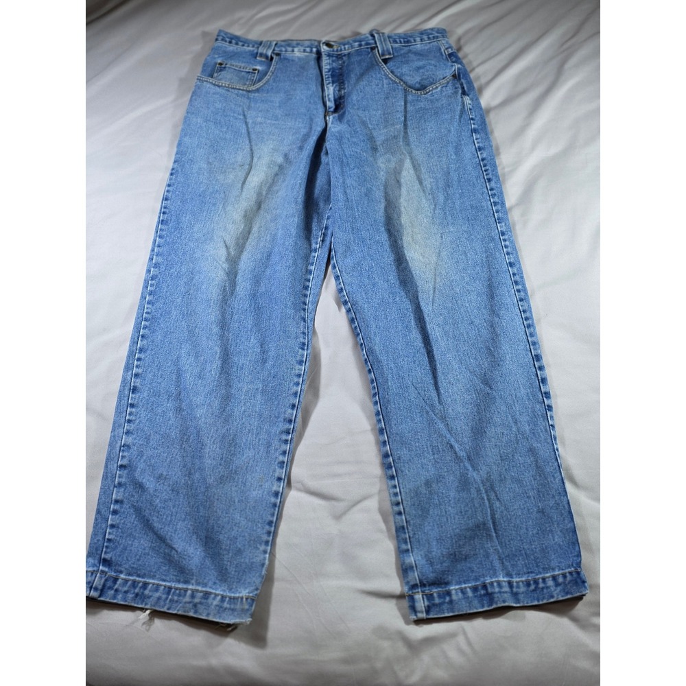 Vintage 90s Karl Kani Jeans Men 40x34 Blue Baggy Wide Leg Made in USA Denim